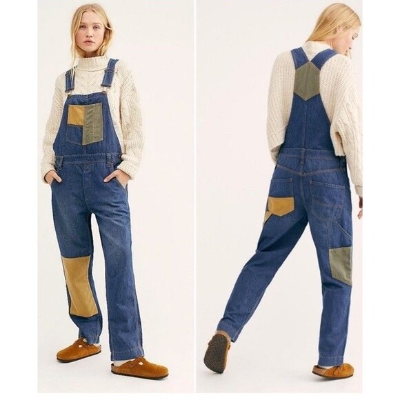 Free People Pants - We the Free Free People Denim Overalls Womens Small Patched Carpenter Boho Retro